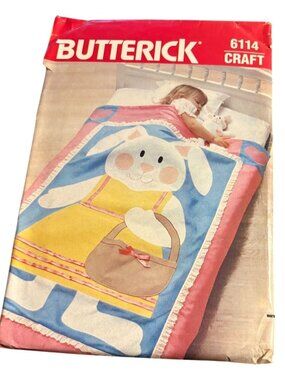 Vintage Butterick 6114 Craft Crib Quilt Bunny Applique Blanket Toy Sew Pattern